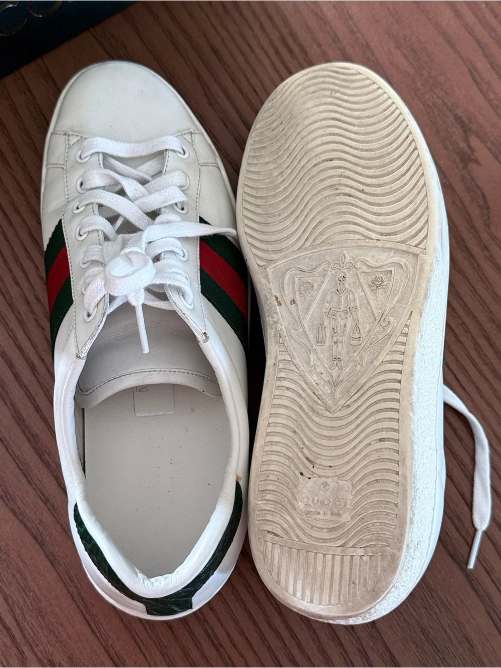 Gucci Ace Men’s Leather Web Sneakers White Green Red Size 7.5